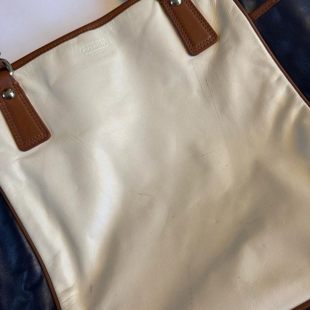 Coach Legacy Park Leather Tote A1376-F23683 White Navy Brown Purse